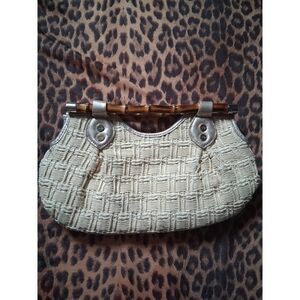 Elaine Turner Cream Woven Clutch with Bamboo Accents
